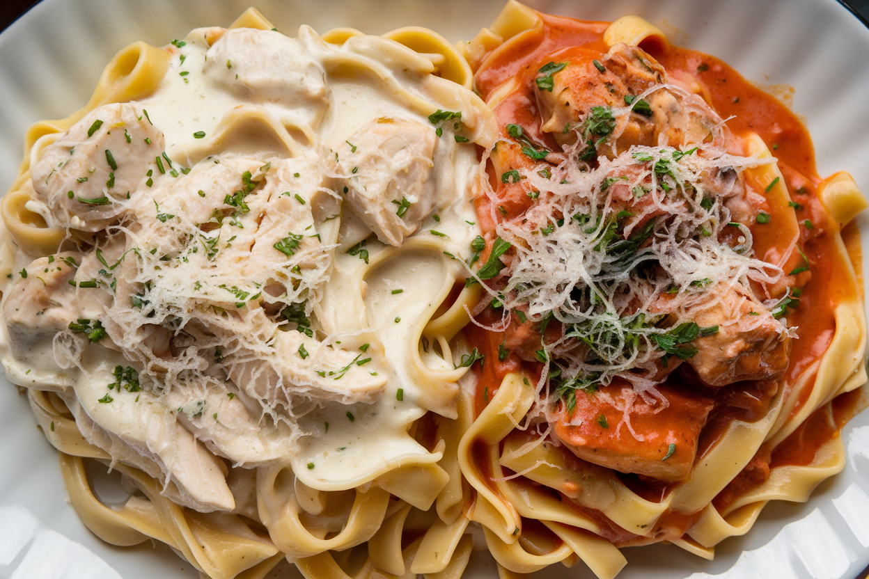 What is the difference between chicken alfredo and chicken fettuccine?